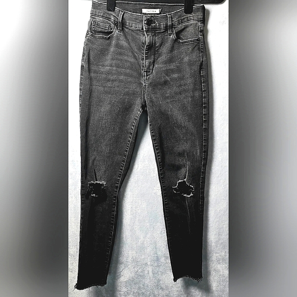 PacSun High Rise Jegging Distressed Ripped knee Black Raw Hem Jeans Size 28 EUC - Picture 1 of 10